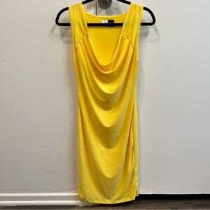 Day & Night Cowl Neck Bodycon Yellow Short Sleeves Midi Dress. Size S